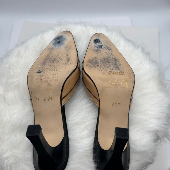 Renetti Women Luna Black and Tan Leather Pointed Toe Mules Heels Shoes Size 6.5M - Picture 3 of 11